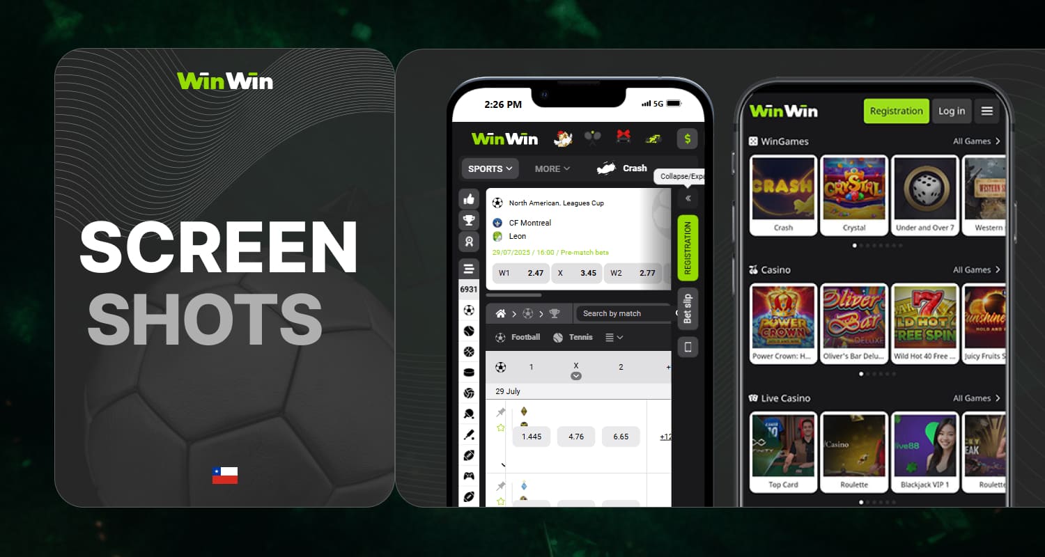 Winwin Chile screenshots of the internal characteristics of the platform application for better visual perception